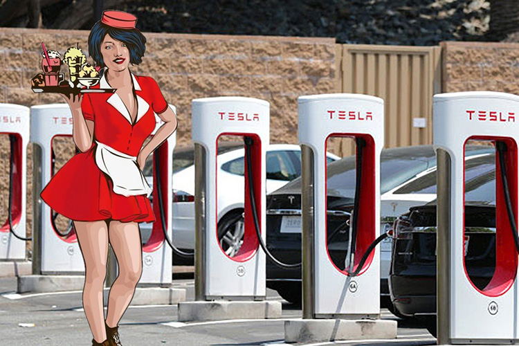 Tesla Supercharger в Санта-Монике с рестораном и кино